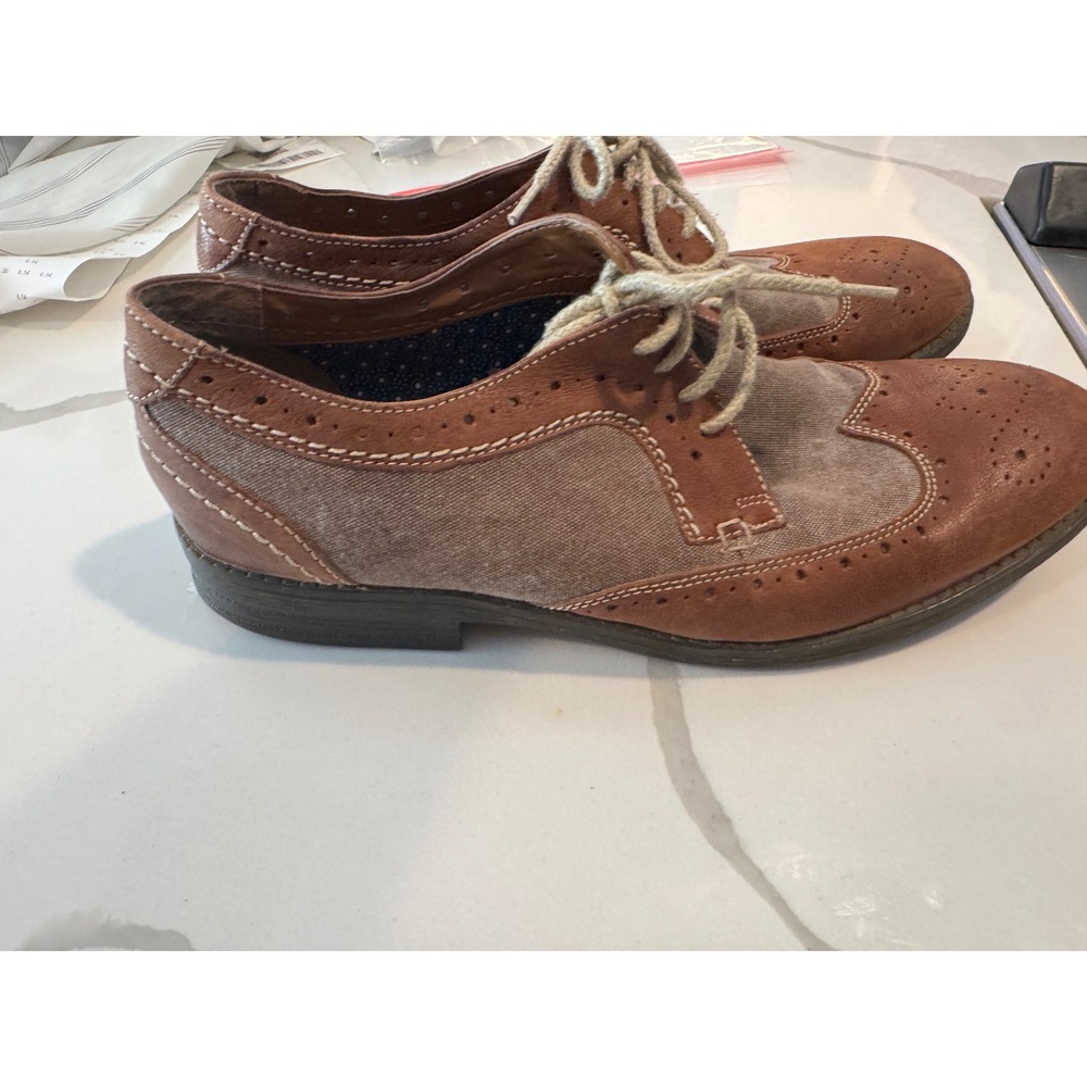 Clarks Mens Brown Leather Canvas Wingtip Brogue Oxford Shoes 26105830 Size 10.5
